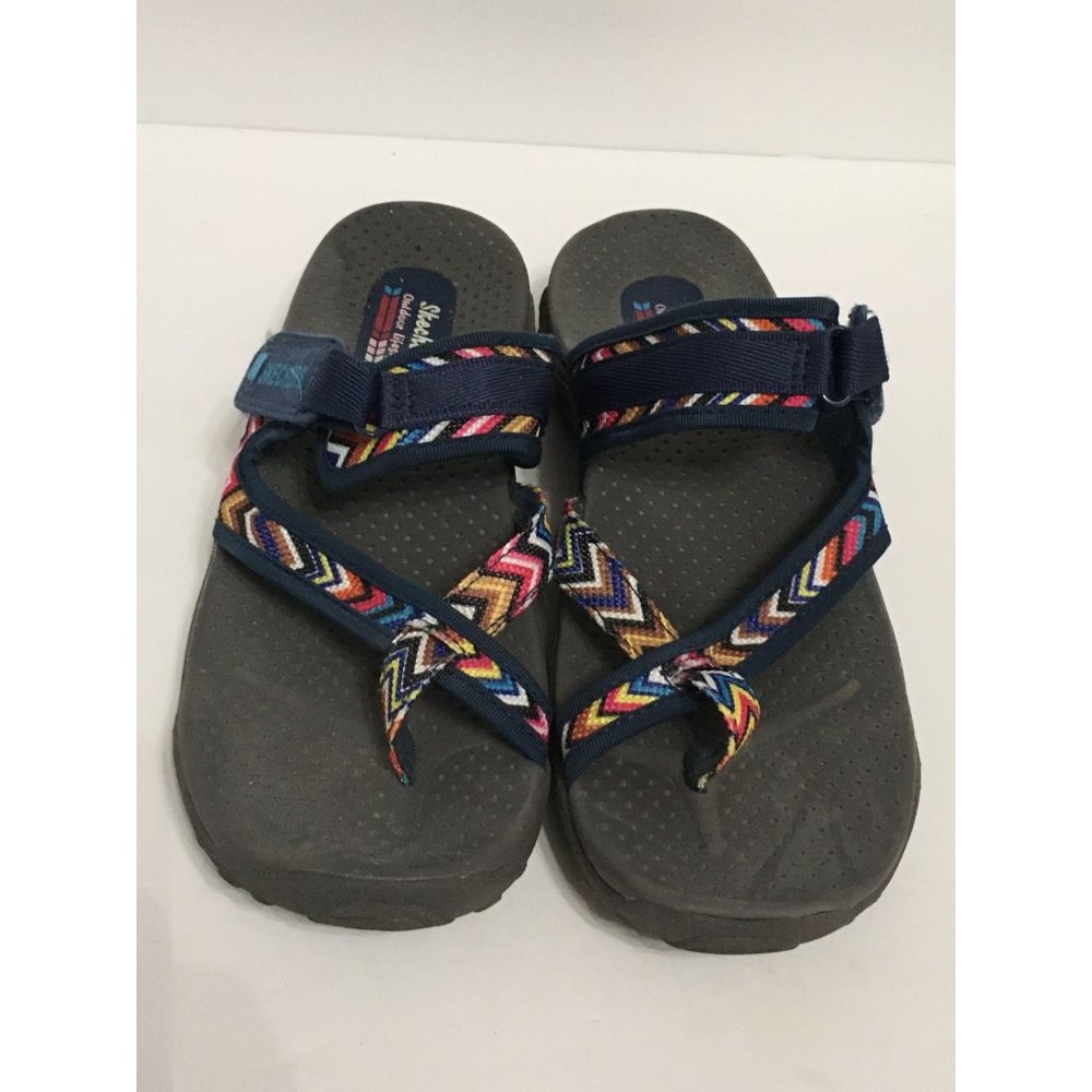 Skechers 9 Blue Reggae Zig Swag Flip Flop Adjustable Slip On Sandals